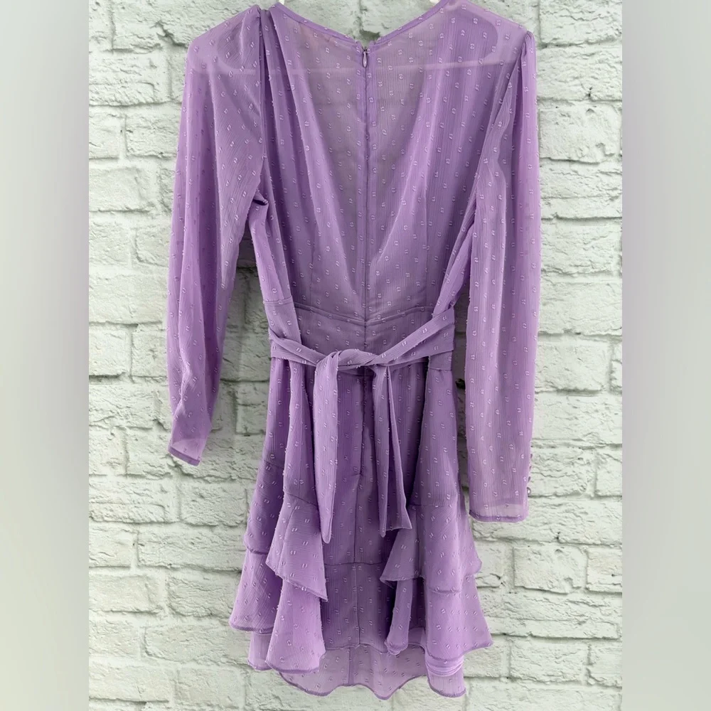 For Love And Lemons Tarta Long Sleeve Mini‎ Dress Swiss Dots Purple Medium